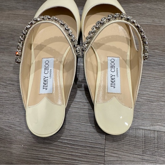Jimmy Choo Bing Crystal Strap Patent Leather in Linen Mule Flats - Picture 5 of 16